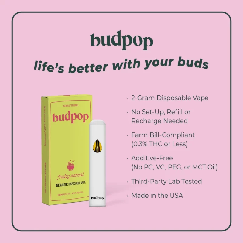 Delta 8 Disposable Vape Pen - Fruity Cereal | BudPop