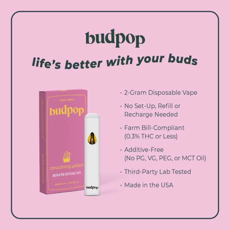 Delta 8 Disposable Vape Pen - Strawberry Gelato | BudPop