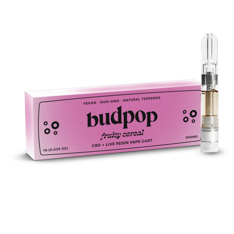 CBD Broad Spectrum + Live Resin 1g Vape Carts (500 mg) - Fruity Cereal | BudPop