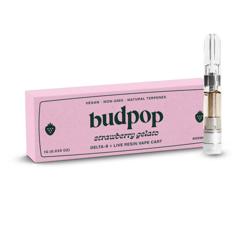 Delta 8 + Live Resin 1g Vape Carts (800 mg) - Strawberry Gelato | BudPop