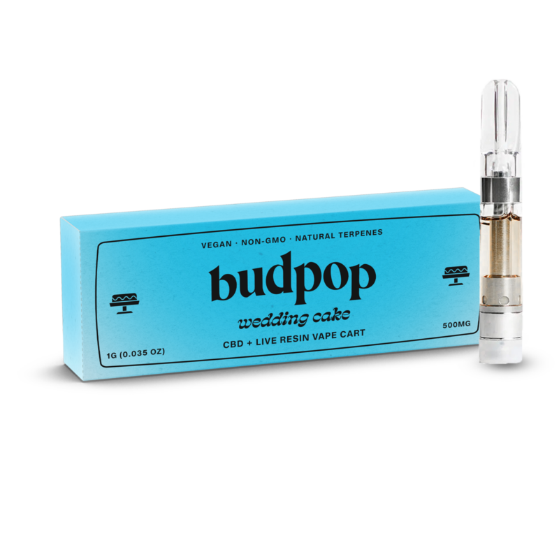 CBD Broad Spectrum + Live Resin 1g Vape Carts (500 mg) - Wedding Cake | BudPop