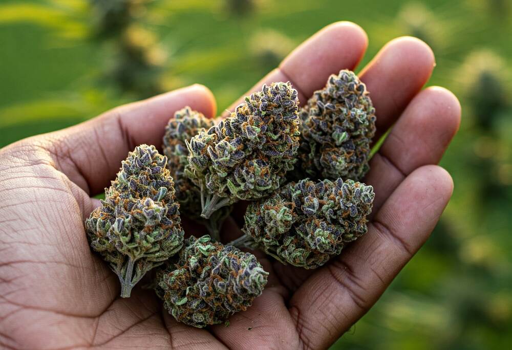 open palm holding smokable thca flower